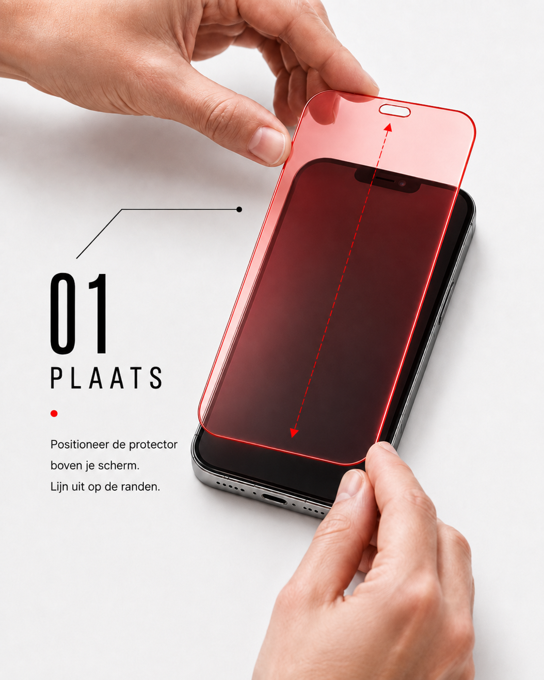 Stap 1: LumaShield protector boven het telefoonscherm plaatsen en uitlijnen.