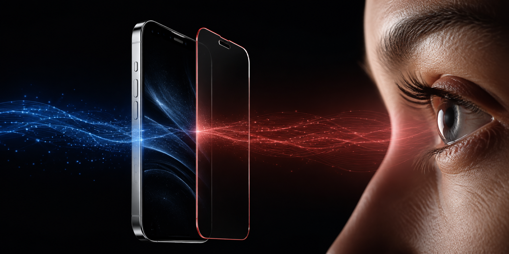 Blauw schermlicht krijgt na de LumaShield-screenprotector een zachte rood-koraal nuance.
