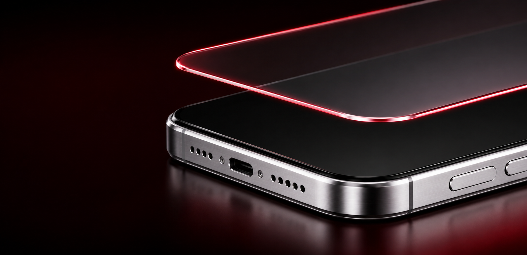 Macrodetail van LumaShield op een zilveren smartphone